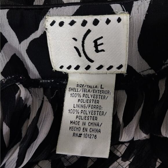ICE! FLUTTERY, FLOWY BLACK & TAN RUCHED FRONT, SHEER CHIFFON TOP, BLOUSE! SZ L - Picture 6 of 8